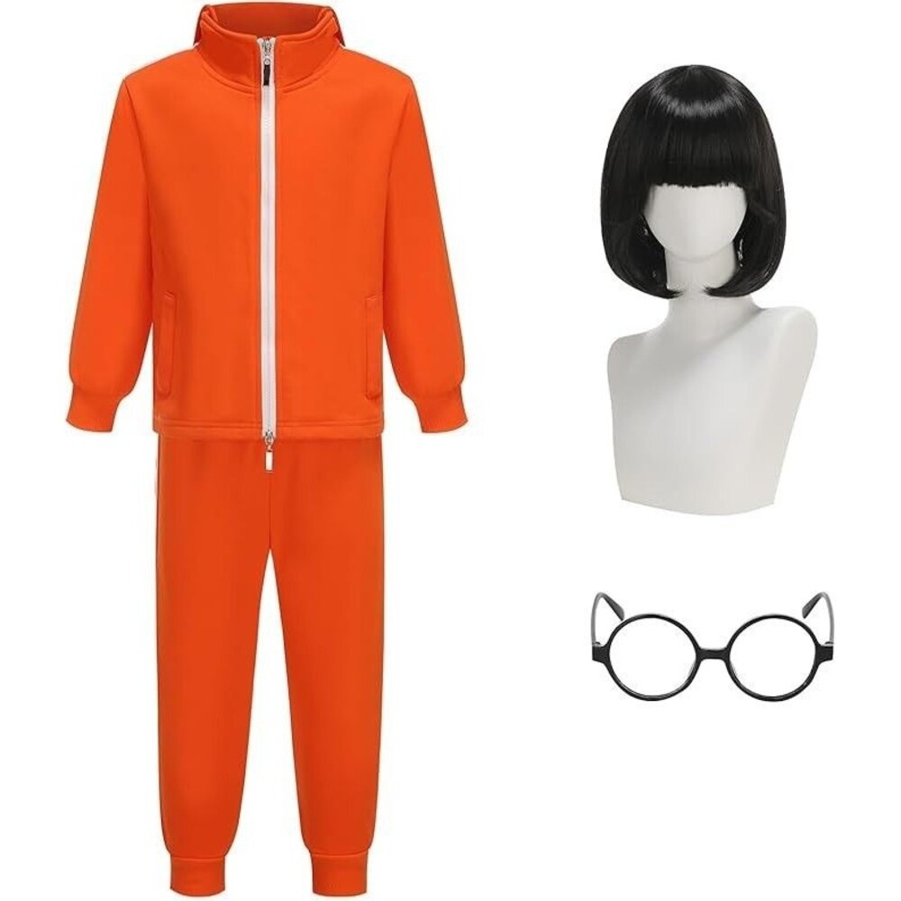 Kids Costume Vector Orange Zip-Up Jacket, Pants, Wig and Glasses 4T-5T NEW